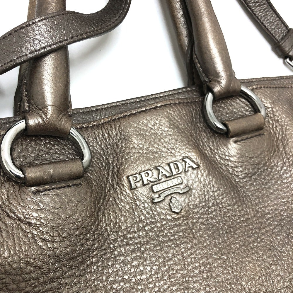 PRADA Tote Bag leather Brown logo unisex(Unisex) Used Authentic