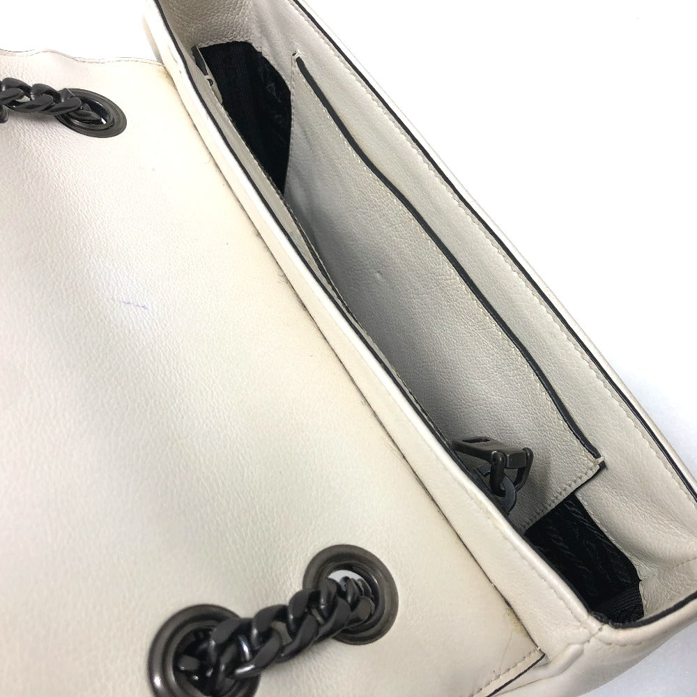 PRADA Shoulder Bag 1BD147 leather white logo studs ChainShoulder Women Used Authentic