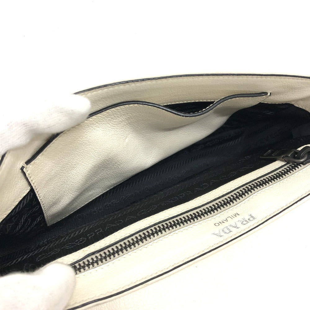 PRADA Shoulder Bag 1BD147 leather white logo studs ChainShoulder Women Used Authentic