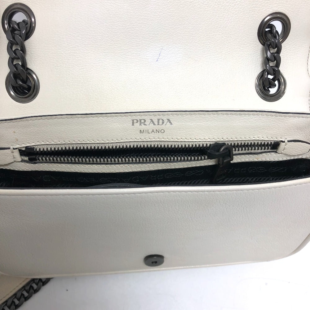 PRADA Shoulder Bag 1BD147 leather white logo studs ChainShoulder Women Used Authentic