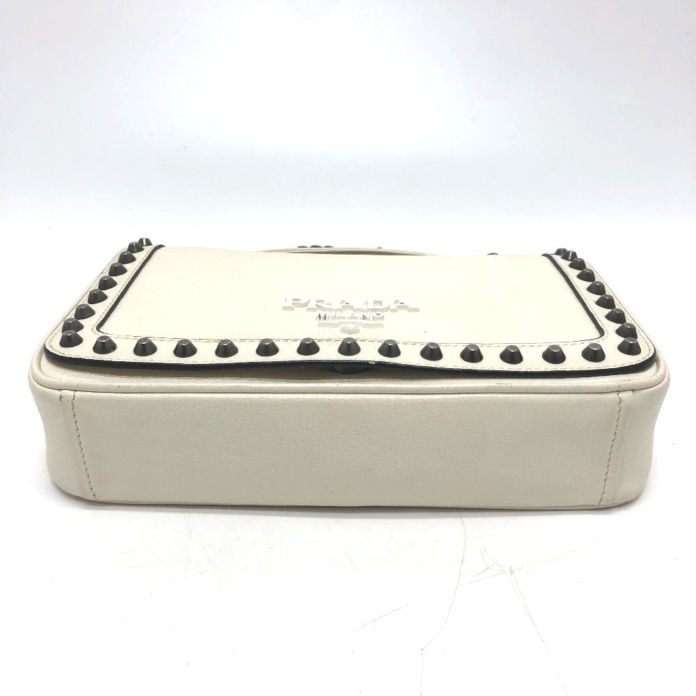 PRADA Shoulder Bag 1BD147 leather white logo studs ChainShoulder Women Used Authentic