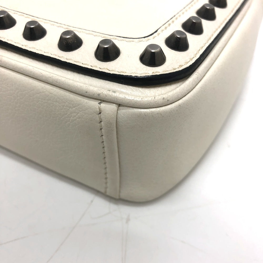 PRADA Shoulder Bag 1BD147 leather white logo studs ChainShoulder Women Used Authentic
