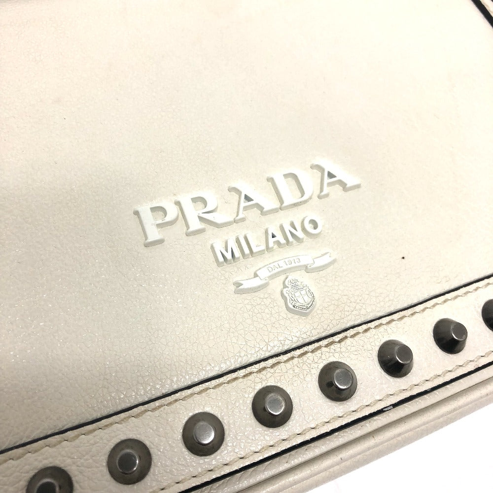 PRADA Shoulder Bag 1BD147 leather white logo studs ChainShoulder Women Used Authentic
