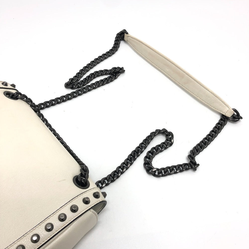 PRADA Shoulder Bag 1BD147 leather white logo studs ChainShoulder Women Used Authentic