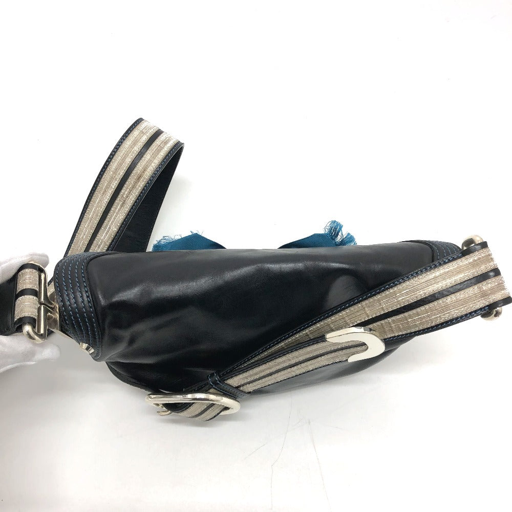 CELINE Shoulder Bag 115/130 leather black ribbon Crossbody Women Used Authentic