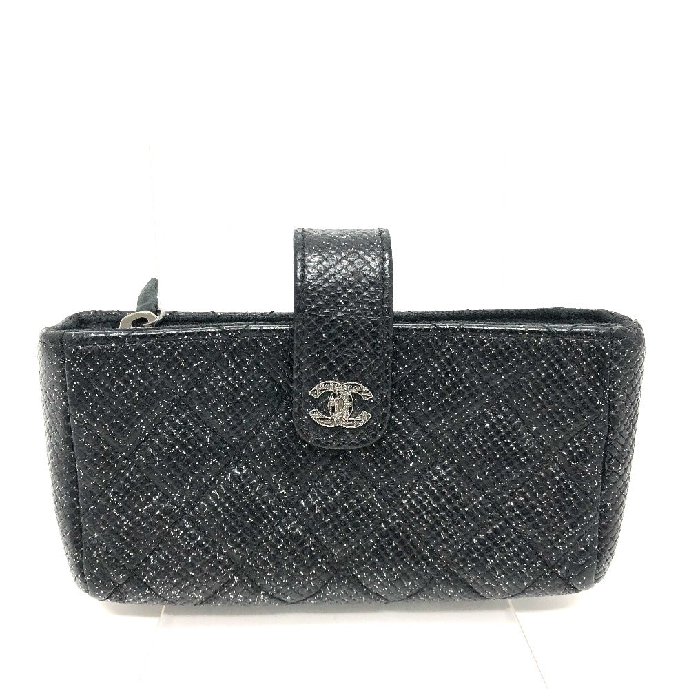 CHANEL Pouch leather black CC COCO Mark Matrasse Women Used Authentic