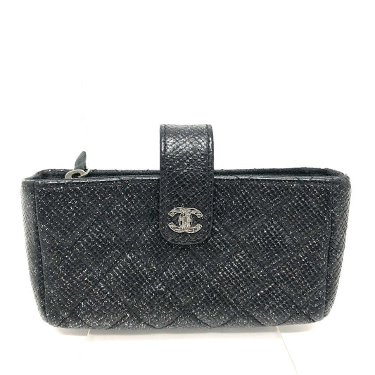 CHANEL Pouch leather black CC COCO Mark Matrasse Women Used Authentic