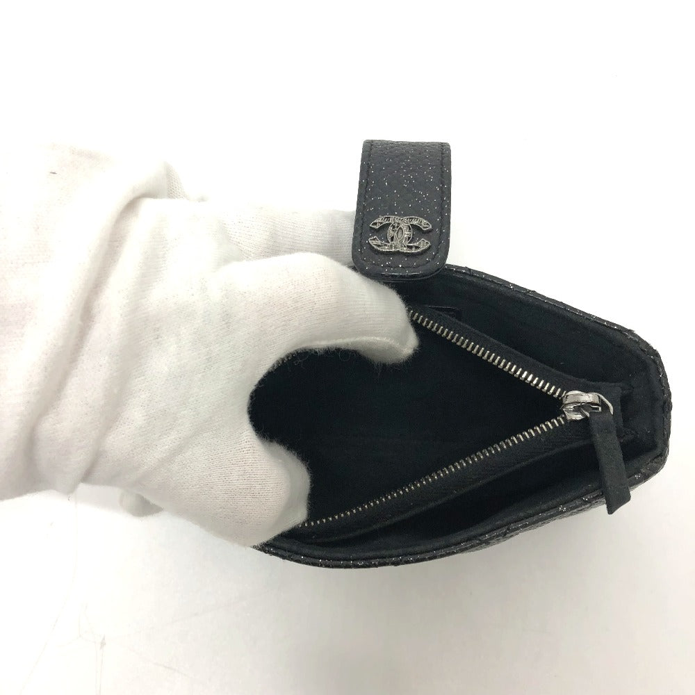 CHANEL Pouch leather black CC COCO Mark Matrasse Women Used Authentic