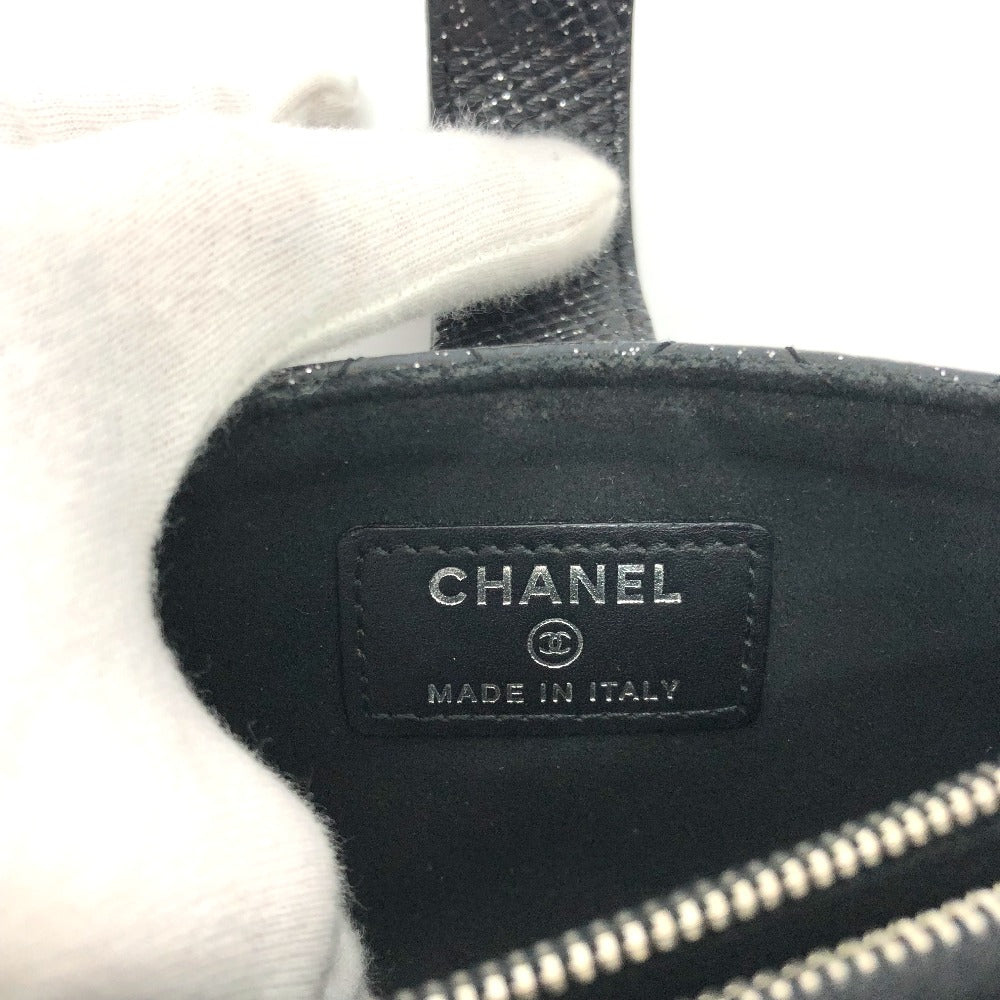 CHANEL Pouch leather black CC COCO Mark Matrasse Women Used Authentic