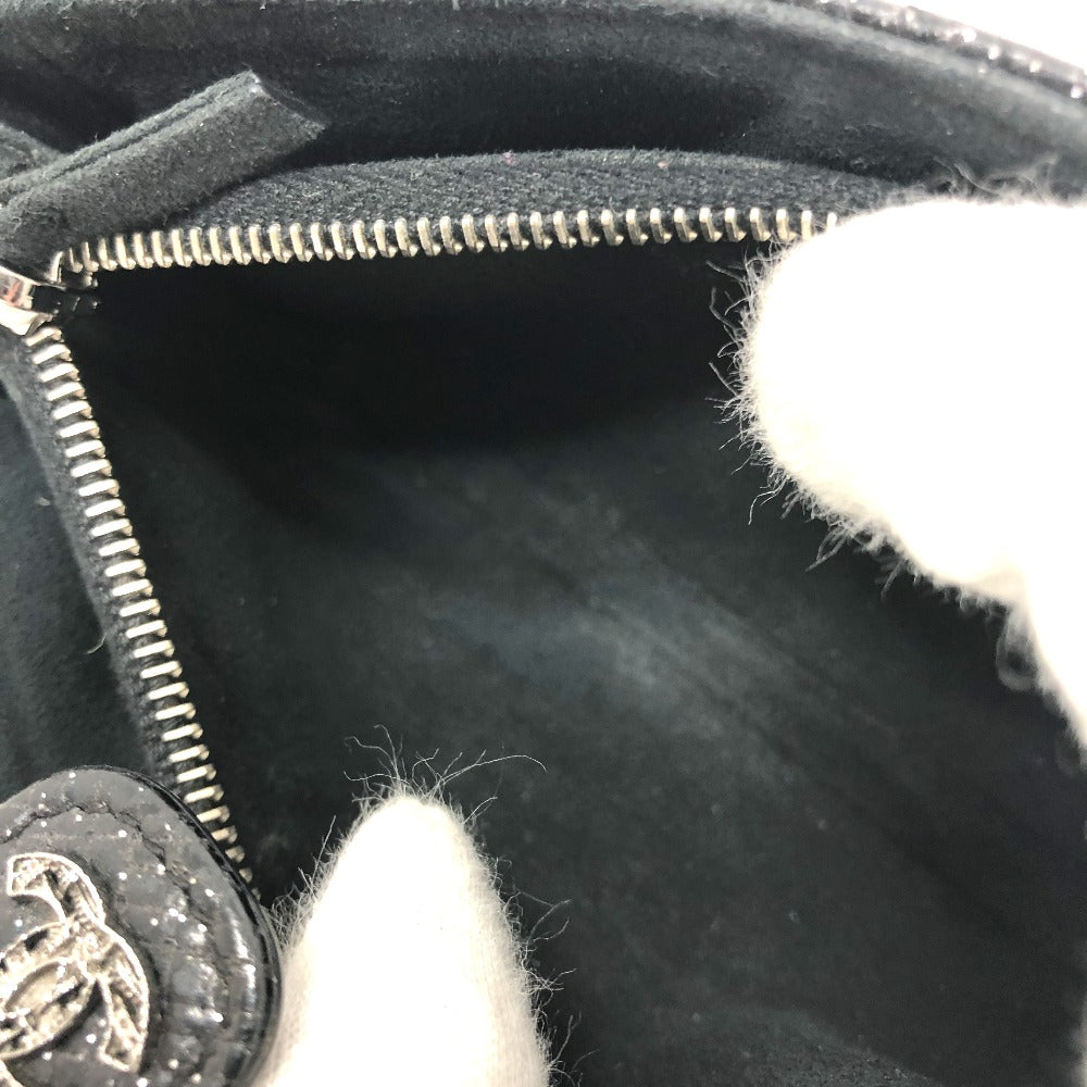 CHANEL Pouch leather black CC COCO Mark Matrasse Women Used Authentic