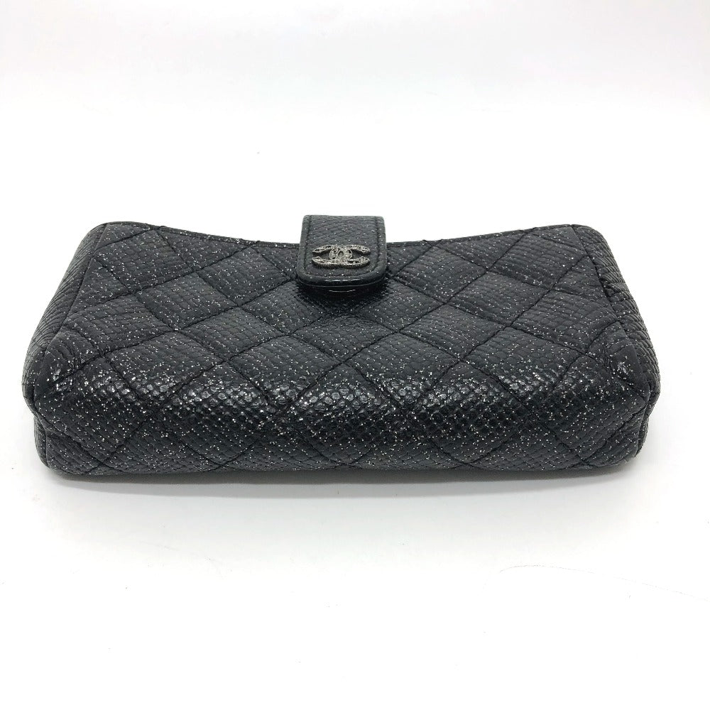 CHANEL Pouch leather black CC COCO Mark Matrasse Women Used Authentic