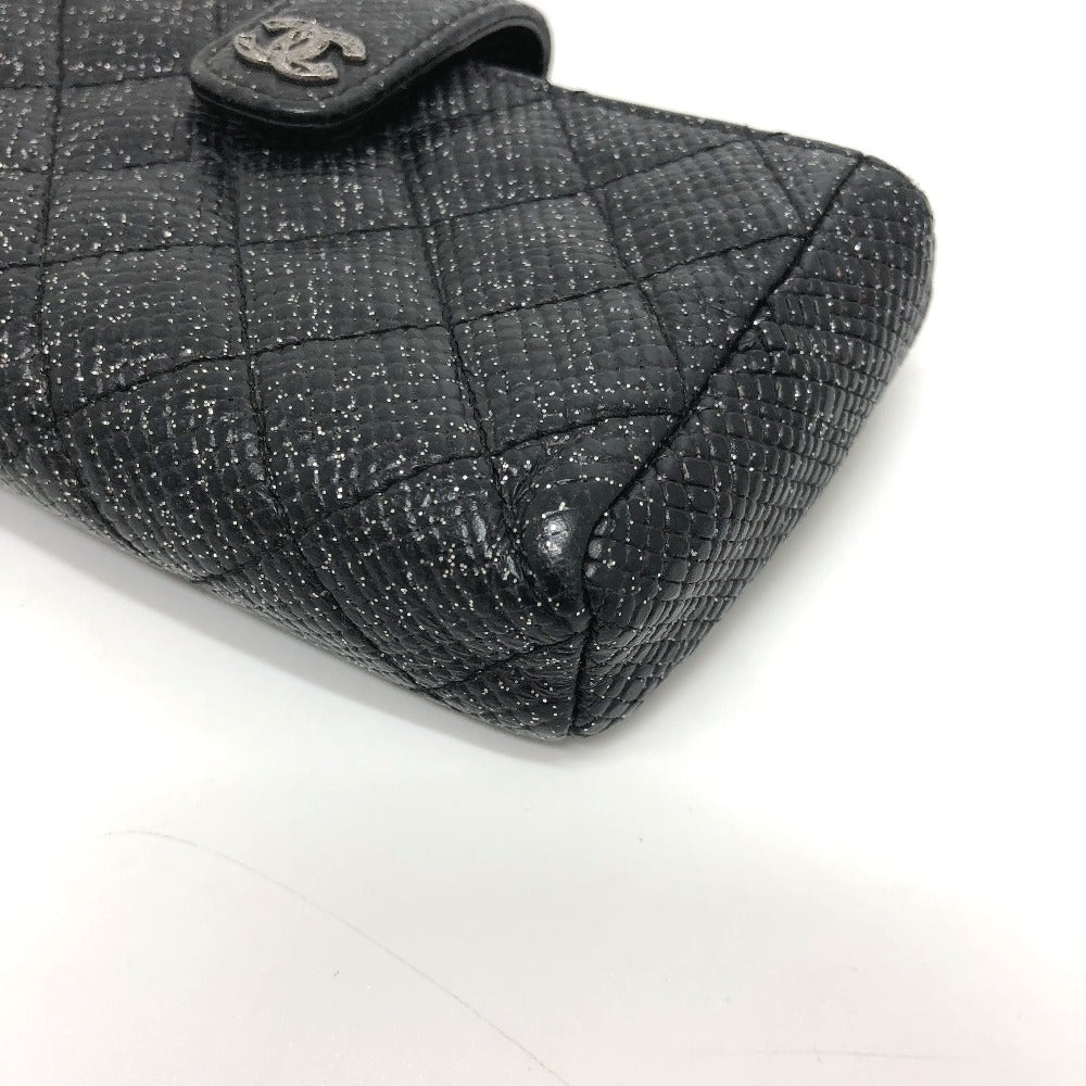 CHANEL Pouch leather black CC COCO Mark Matrasse Women Used Authentic