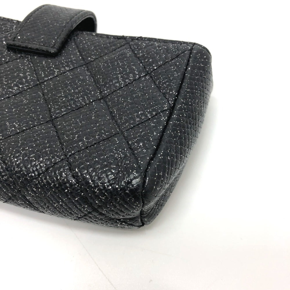 CHANEL Pouch leather black CC COCO Mark Matrasse Women Used Authentic