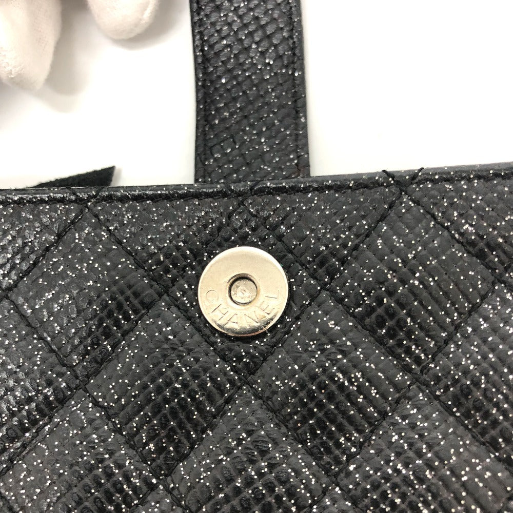 CHANEL Pouch leather black CC COCO Mark Matrasse Women Used Authentic