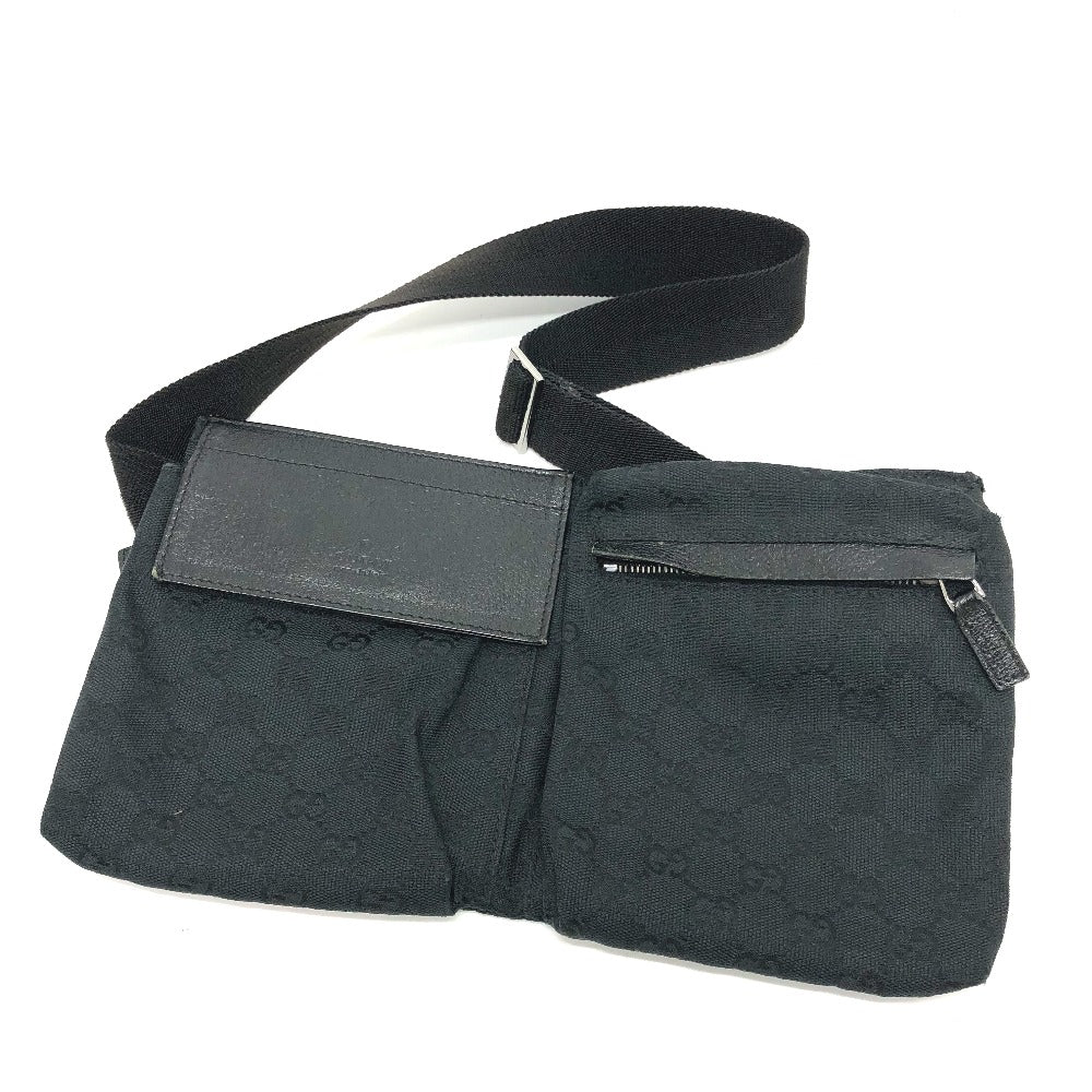 GUCCI Waist bag 28566 GG canvas black GG Sling bag mens Used Authentic