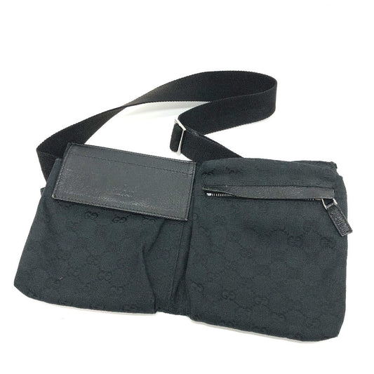 GUCCI Waist bag 28566 GG canvas black GG Sling bag mens Used Authentic