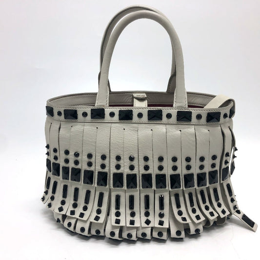 PRADA Handbag B2466S leather white fringe Women Used Authentic
