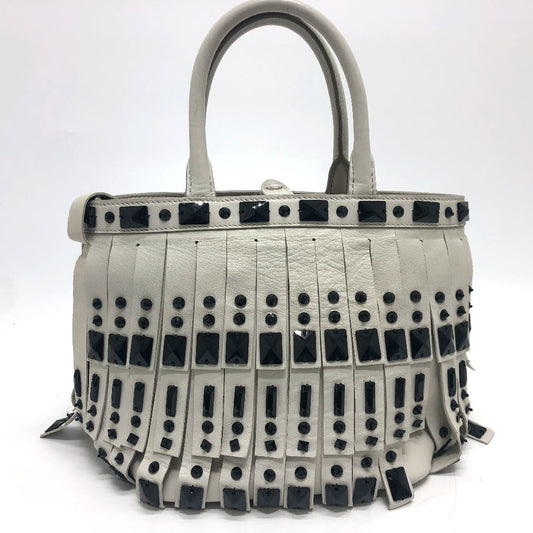 PRADA Handbag B2466S leather white fringe Women Used Authentic