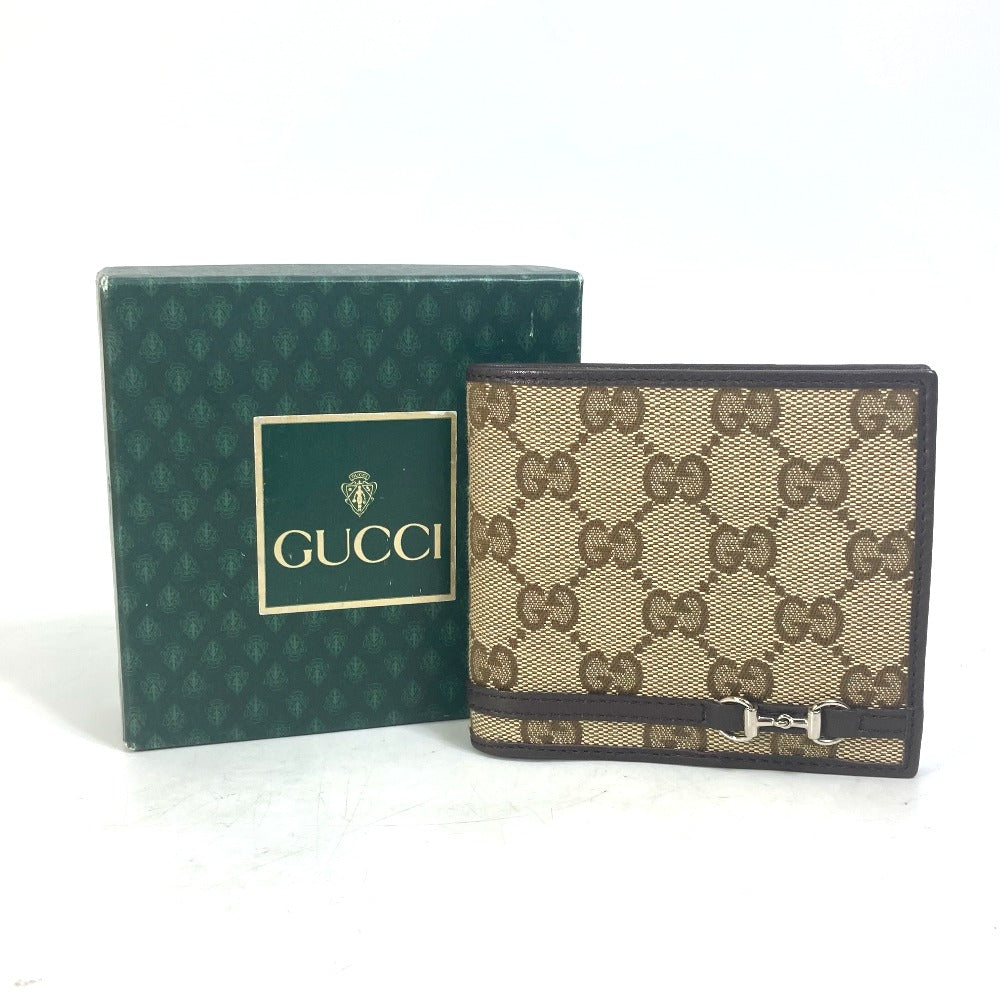 GUCCI Folded wallet 245773 GG canvas beige GG Horsebit Women Used Authentic