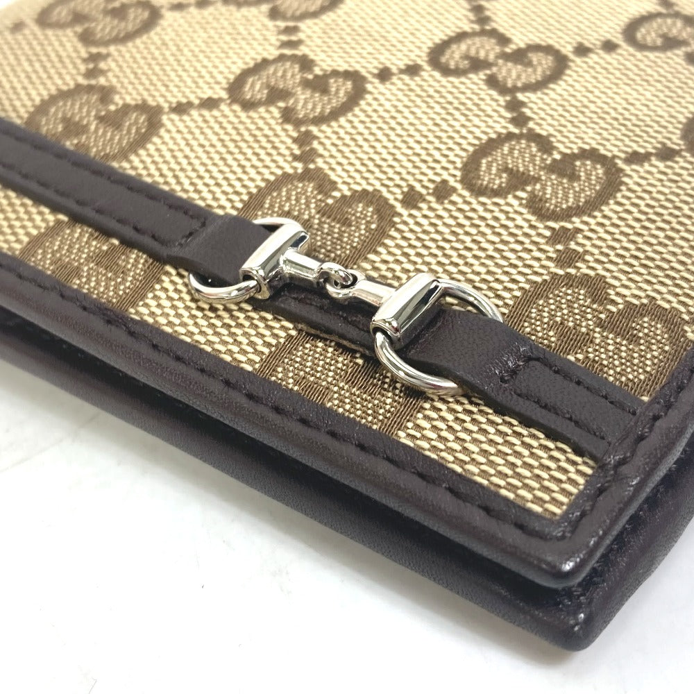 GUCCI Folded wallet 245773 GG canvas beige GG Horsebit Women Used Authentic