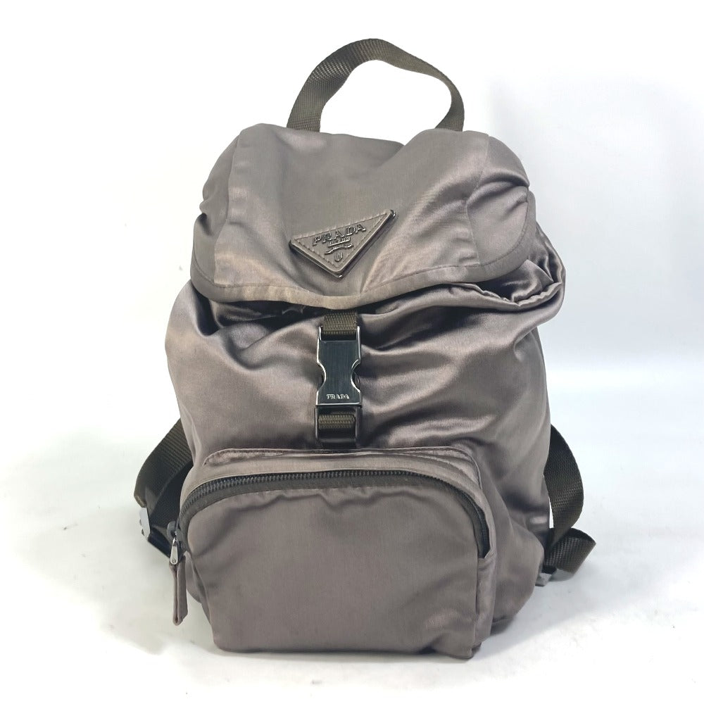 PRADA Backpack Satin Brown type With logo Triangle logo plate
