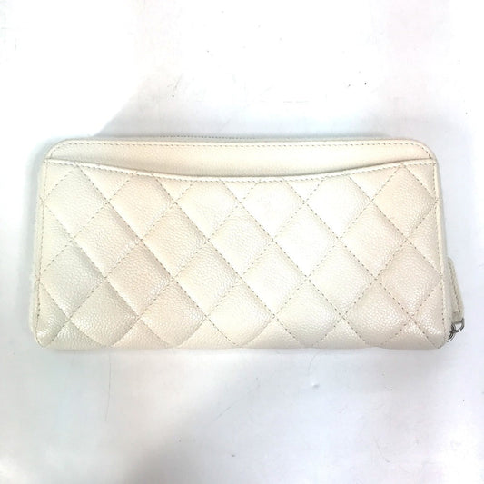 CHANEL Long Wallet Purse A50097 Caviar skin white Matelasse CC COCO Mark Zip Around Women Used Authentic