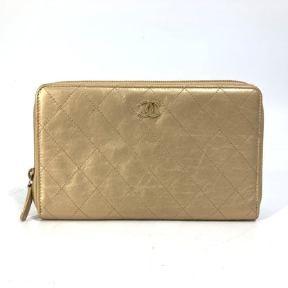 CHANEL Long Wallet Purse Calfskin gold COCO Mark CC Matrasse quilting Women Used Authentic