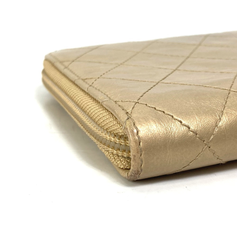 CHANEL Long Wallet Purse Calfskin gold COCO Mark CC Matrasse quilting Women Used Authentic