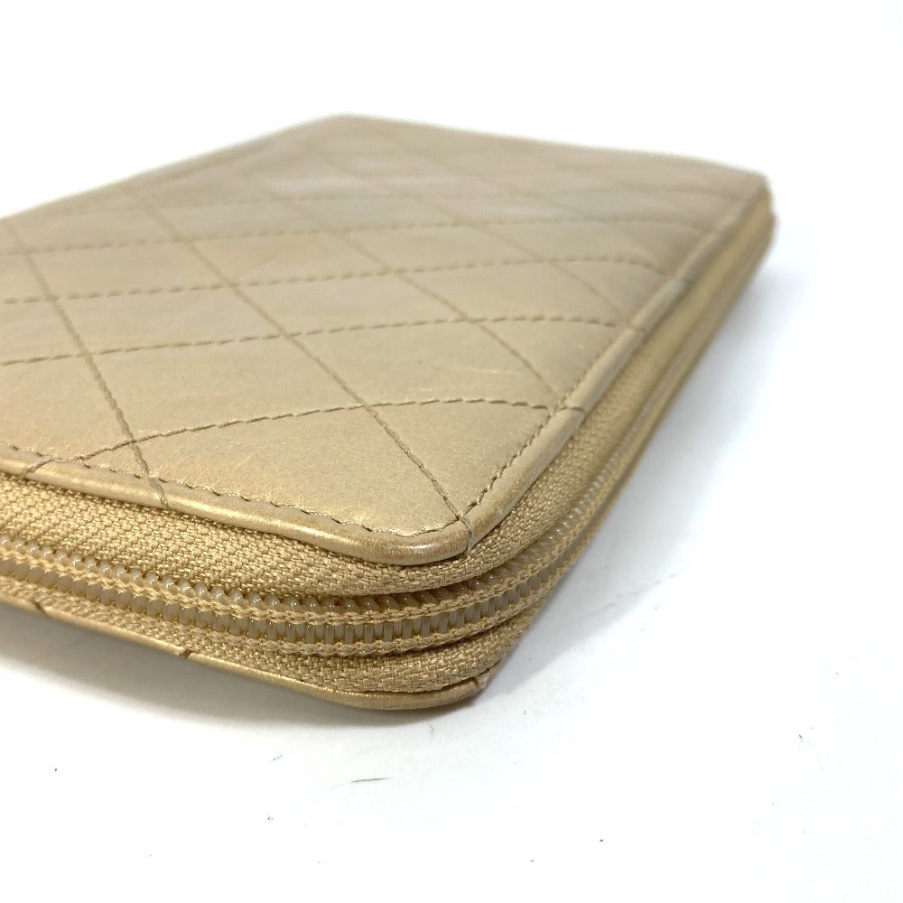CHANEL Long Wallet Purse Calfskin gold COCO Mark CC Matrasse quilting Women Used Authentic
