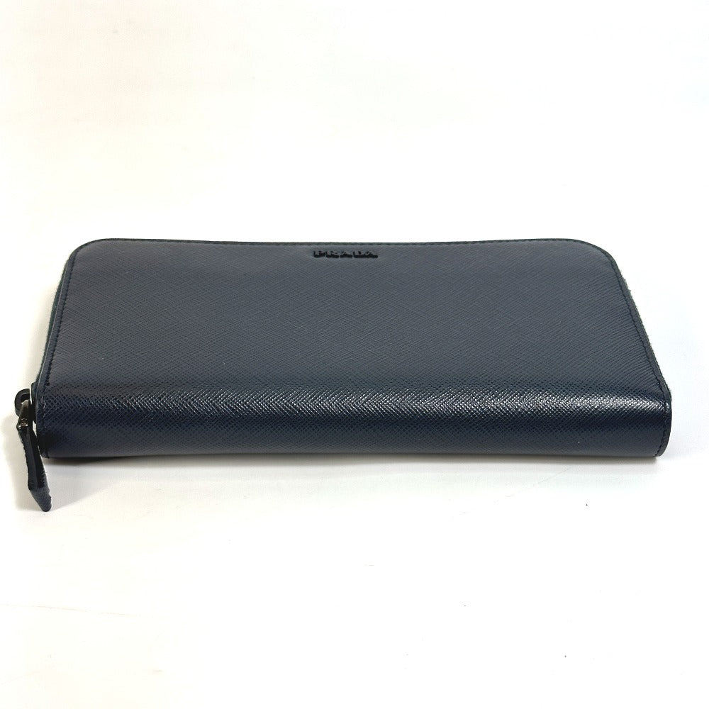PRADA Long Wallet Purse 2ML317 saffiano leather Navy logo gradient Zip Around mens Used Authentic