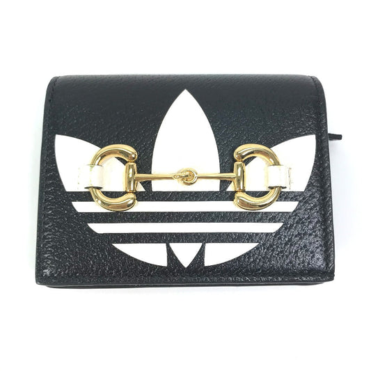 GUCCI Folded wallet 702248 leather black logo adidas collaboration Shoulder wallet Women Used Authentic