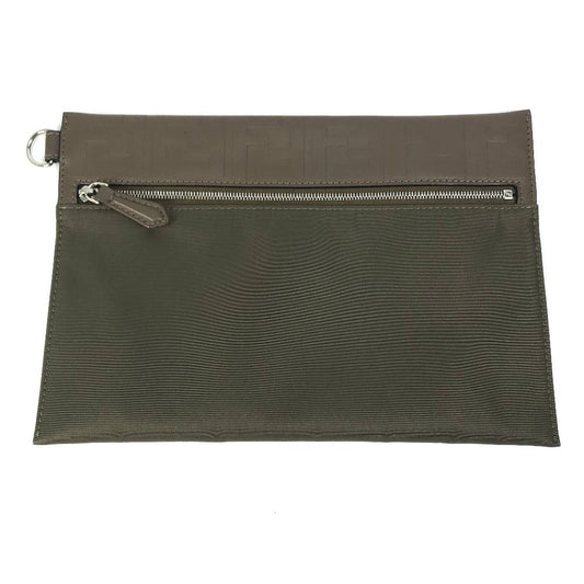 FENDI Pouch 7N0108 Nylon / leather khaki Zucca Women Used Authentic