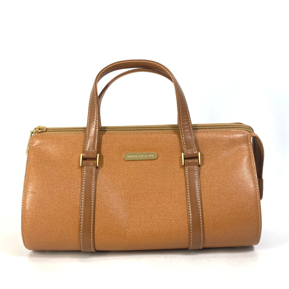BURBERRY Handbag leather Brown logo Inner check Women Used Authentic