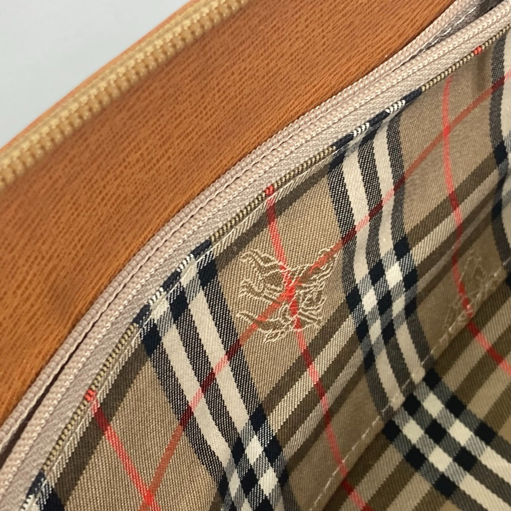 BURBERRY Handbag leather Brown logo Inner check Women Used Authentic
