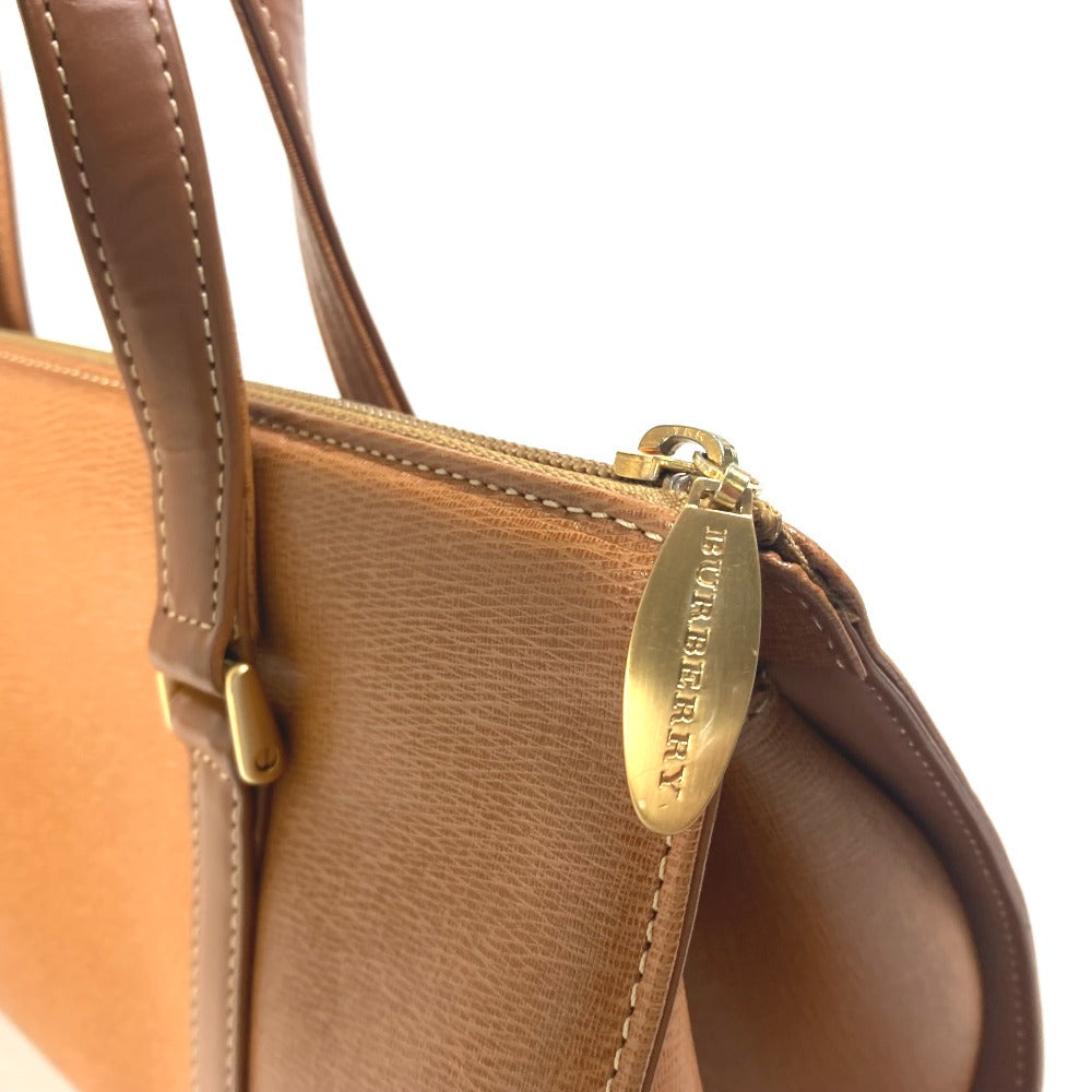 BURBERRY Handbag leather Brown logo Inner check Women Used Authentic
