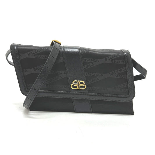 BALENCIAGA Shoulder Bag 580161 Nylon,leather black logo SHIFT BAG M Women Used Authentic