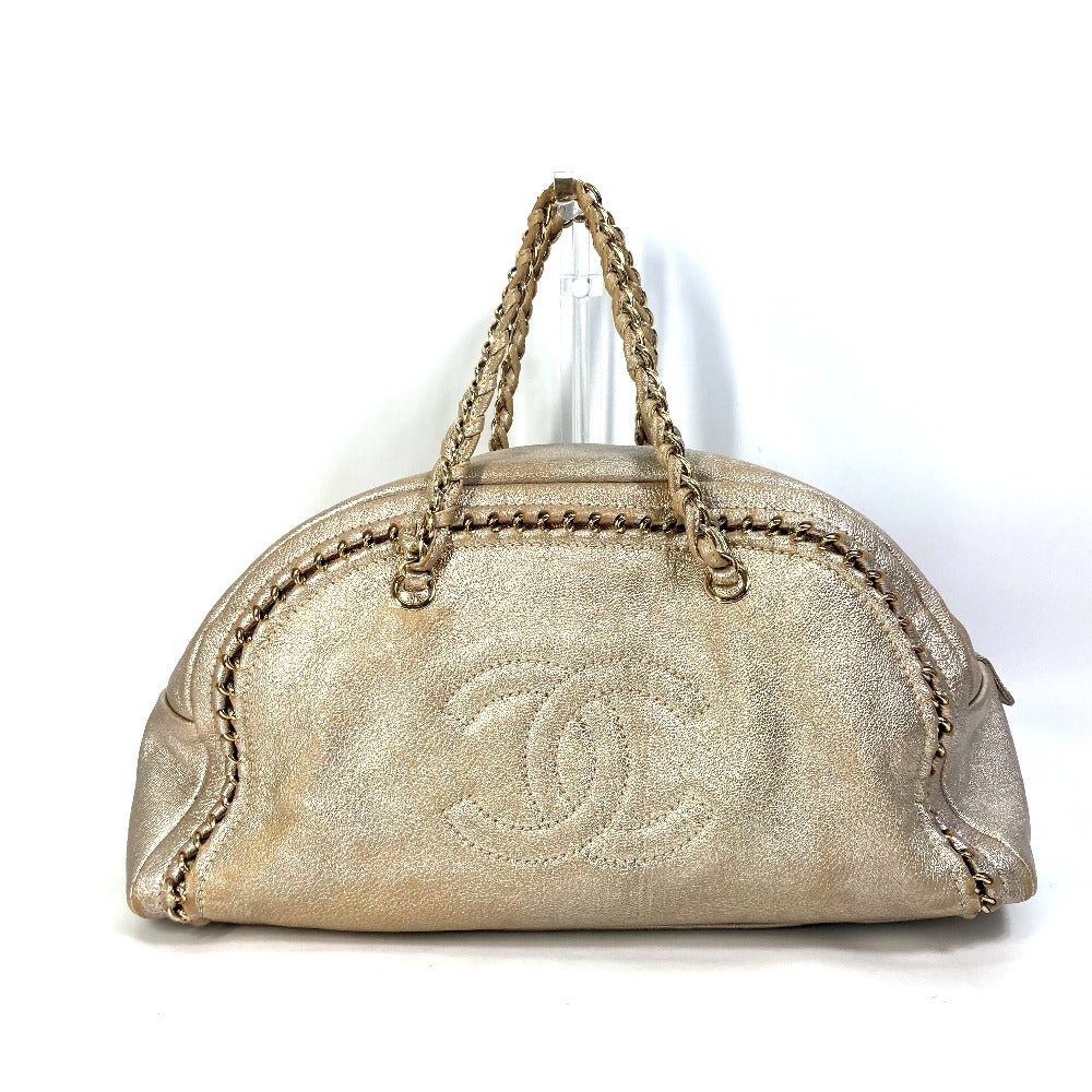 CHANEL Shoulder Bag A31405 leather Champagne Gold CC COCO Mark Mini Boston Duffel bag Luxury line Women Used Authentic