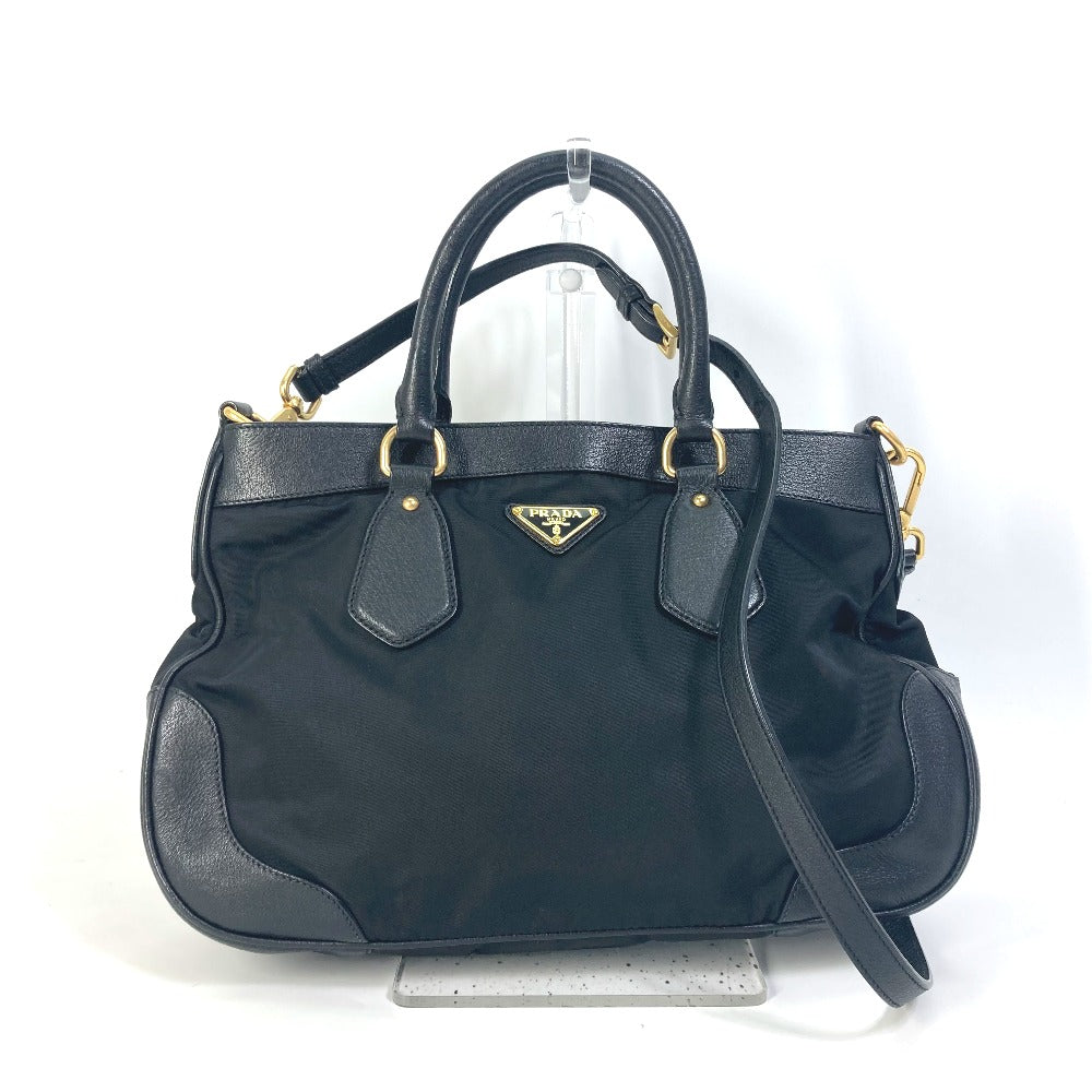 PRADA Tote Bag Nylon / leather black Handbag Shoulder Bag Triangle logo plate Women Used Authentic