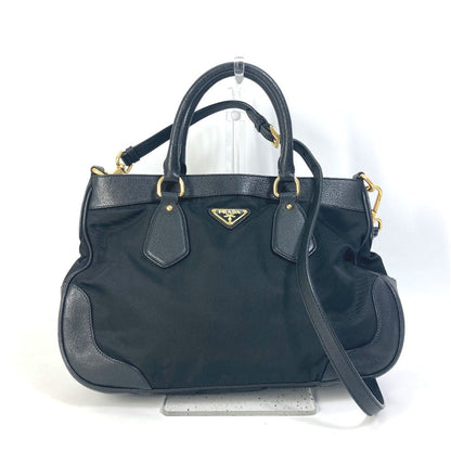 PRADA Tote Bag Nylon / leather black Handbag Shoulder Bag Triangle logo plate Women Used Authentic