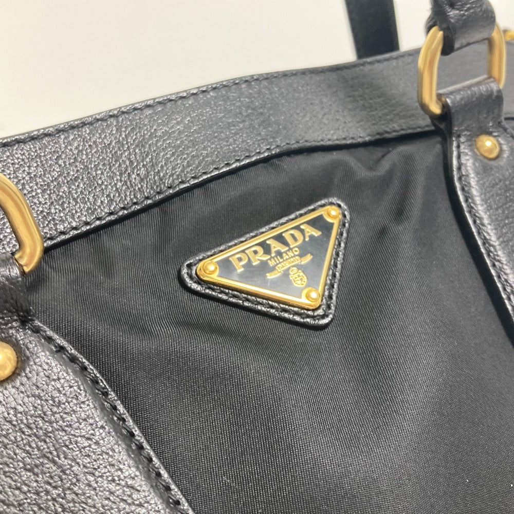 PRADA Tote Bag Nylon / leather black Handbag Shoulder Bag Triangle logo plate Women Used Authentic