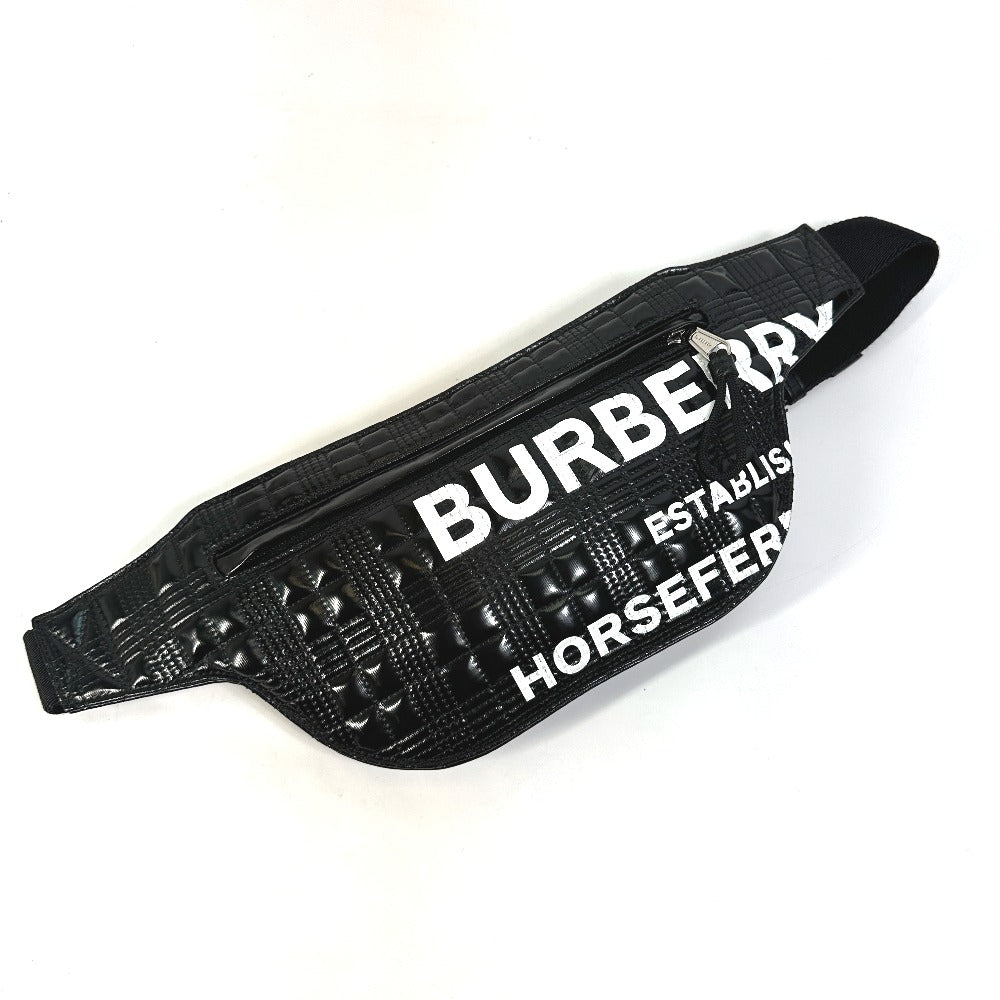 BURBERRY Sling bag 8028160 enamel enamel leather black logo BRUMMELL horse ferry HOSEFEY mens Used Authentic