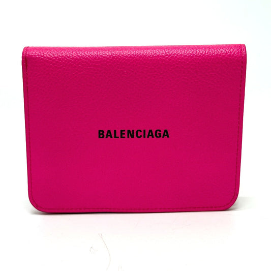 BALENCIAGA Folded wallet leather pink logo Ville Women Used Authentic
