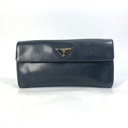 PRADA Clutch bag saffiano leather black Triangle logo plate Women Used Authentic