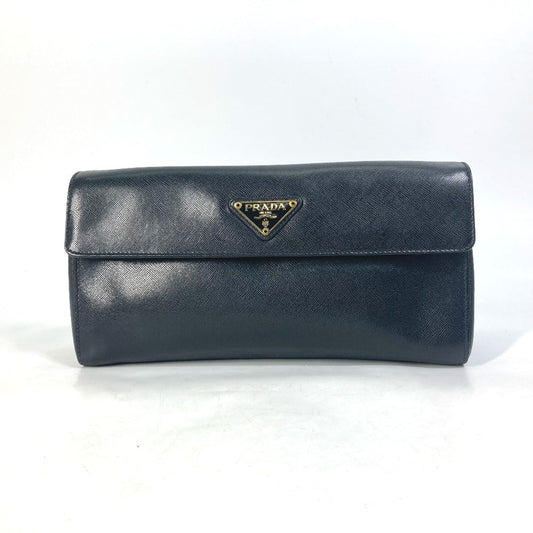 PRADA Clutch bag saffiano leather black Triangle logo plate Women Used Authentic