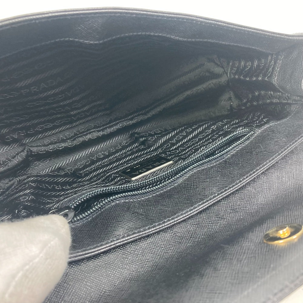 PRADA Clutch bag saffiano leather black Triangle logo plate Women Used Authentic
