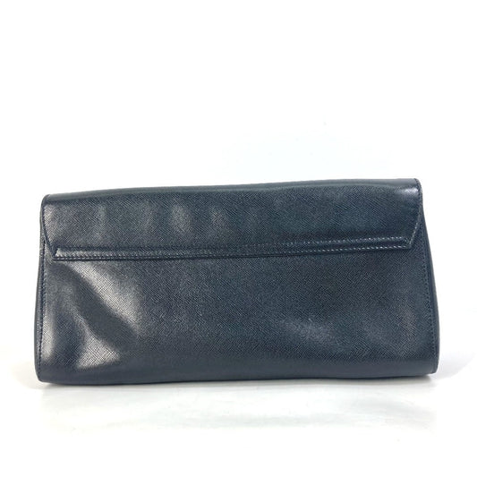 PRADA Clutch bag saffiano leather black Triangle logo plate Women Used Authentic