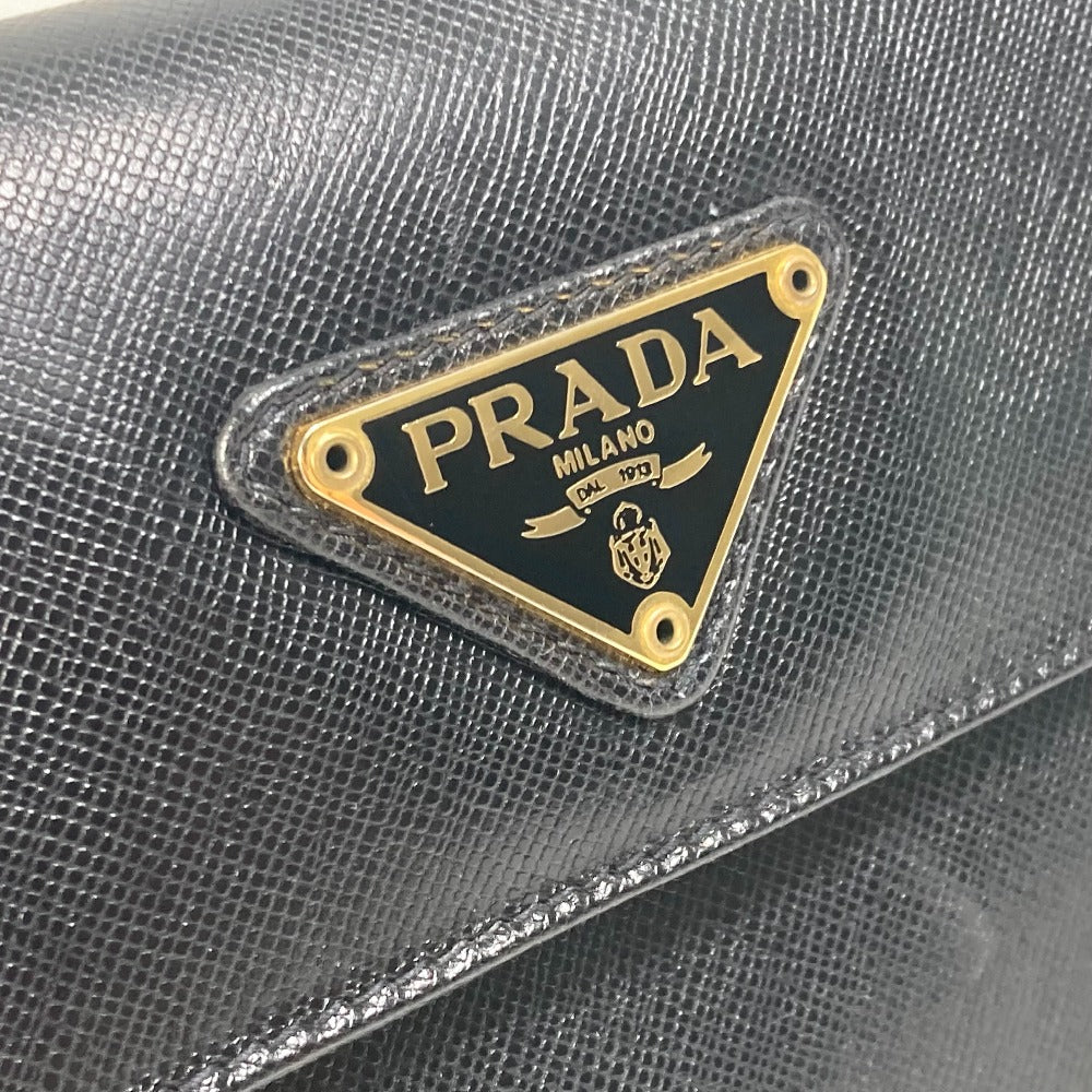 PRADA Clutch bag saffiano leather black Triangle logo plate Women Used Authentic