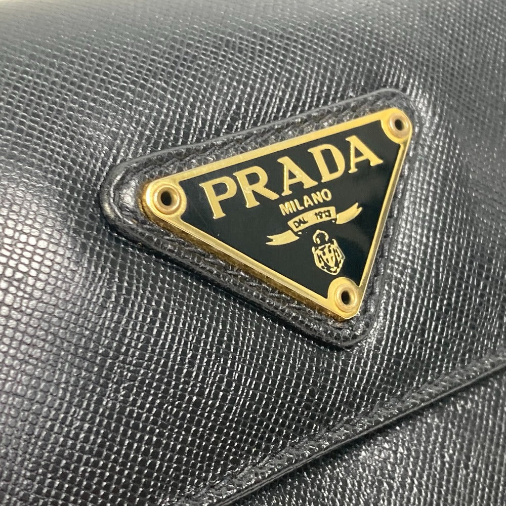 PRADA Clutch bag saffiano leather black Triangle logo plate Women Used Authentic