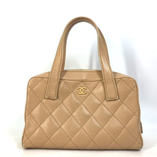 CHANEL Handbag leather beige CC COCO Mark Wild stitch Women Used Authentic