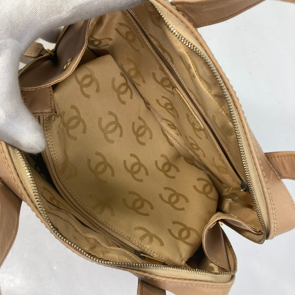 CHANEL Handbag leather beige CC COCO Mark Wild stitch Women Used Authentic